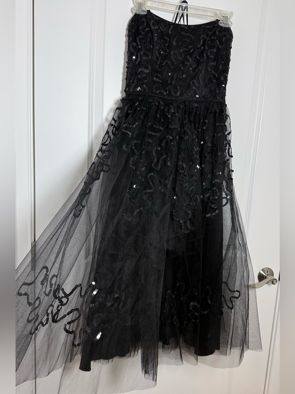 Betsey Johnson Evening Black Tulle Sequin Strapless Vintage Prom Dress sz 10